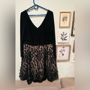 X by Xscape Womens Double V Neck Printed Fit & Flare Dress
